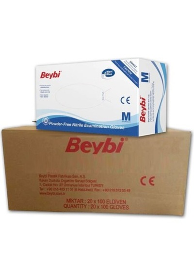 Beybi M Medium Pudrasız Mavi Nitril Muayene Eldiveni 20 Paket 1 Koli