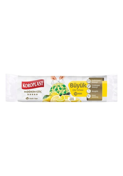 Koroplast Limon 3 Katlı Büzgülü Büyük Boy Çöp Torbası 10'lu - 4 Adet Tarı