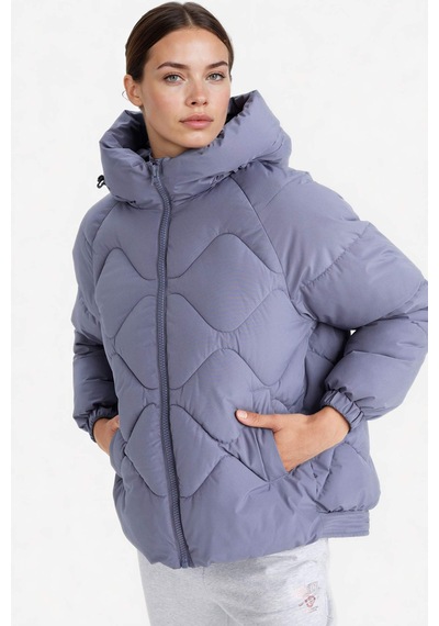 Defacto Defactofit Su İtici Oversize Fit Geniş Kalıp Kapüşonlu Fermuarlı Cepli Şişme Mont E9260ax25aupr492 Mor-pr492