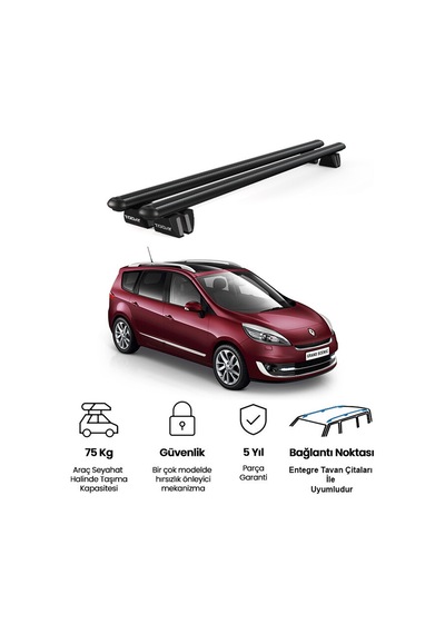 Pençe Renault Grand Scenic 2009-2016 Uyumlu Siyah Ara Atkı Port Bagaj Tavan Barı