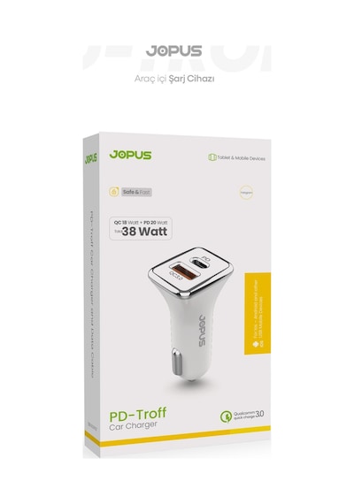 Jopus USB ve Type-C Girişli 38W Hızlı Araç Çakmaklık Şarj Aleti Başlığı Universal JO-A7