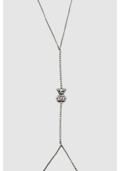 Ayıcık Figürlü Pembe Taşlı Silver Gümüş Renkli Bijuteri Şahmeran