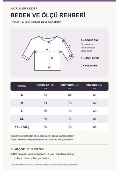 Mor Mürekkep Yarım Bozkurt Ve Dikey Göktürk Yazısı Baskılı Bisiklet Yaka Sweatshirt - Beyaz