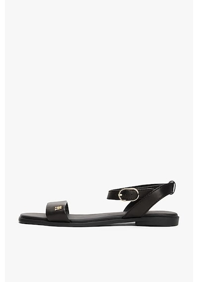 Tommy Hilfiger Kadın Th Ankle Strap Deri Sandalet - Siyah Triple Black