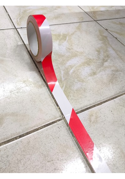 Yer İşaretleme Bandı 25mmx30metre Kırmızı Beyaz Zemin İşaretleme