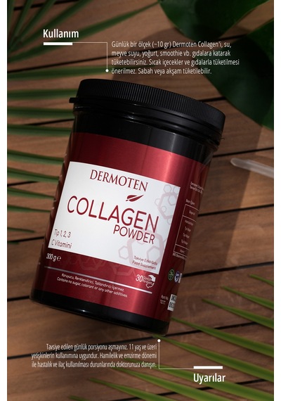 Collagen Powder Toz Formda Kolajen 300 Gr Tip 1 - Tip 2 - Tip 3 - C Vitamini 30 X 10.000 Mg