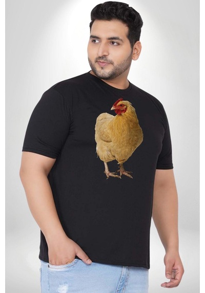 Angemiel Tavuk Siyah Büyük Beden Erkek Kadın Unisex Basic Ön Baskılı Tişört Siyah