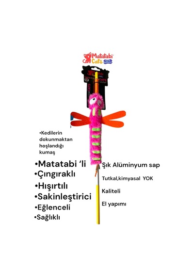 Matatabi Cats Yusufçuk Al. Saplı Kedi Oltası Matatabi,çıngırak Ve Özel Hışırtı İçerir.özel Kumaş