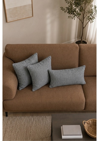 Chevron Bohem Dekoratif Punch Yastık Kırlent Kılıfı Antrasit 30 x 50