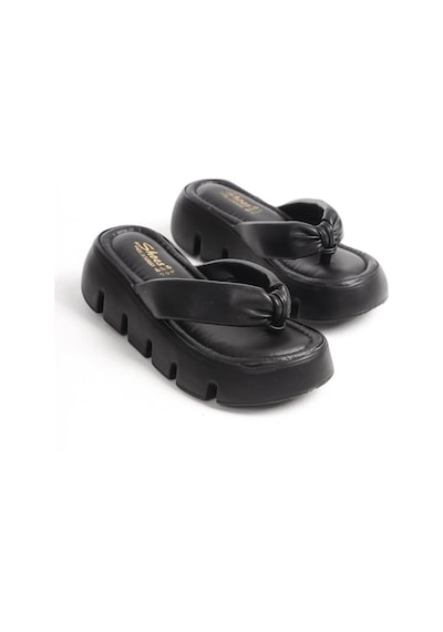 Asmi Shoes Kadın Siyah Kalın Tabanlı Parmak Arası Terlik Siyah Siyah