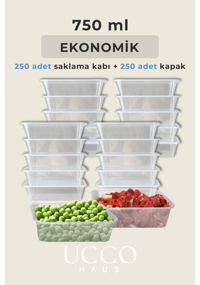 250 Adet 750 Ml Ekonomik Buzdolabı Dondurucu Erzak Sızdırmaz Saklama Kabı Seti Buzluk Organizer Şeffaf