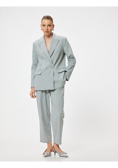 Koton Kumaş Pantolon Crop Paça Cepli Pile Detaylı Gri 5wak40008pw Gri