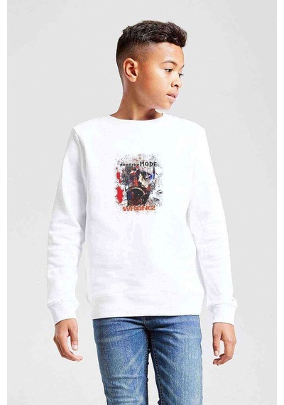Tshirthane Depeche Mode Wrong Baskılı Unisex Çocuk Beyaz Sweatshirt Beyaz