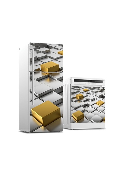 Buzdolabı Ve Bulaşık Makinası Beyaz Eşya Sticker Kaplama 3D Altın (498531179)