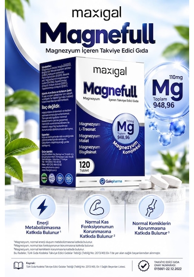Maxigal Magnefull Magnezyum Vitamin 120 Tablet