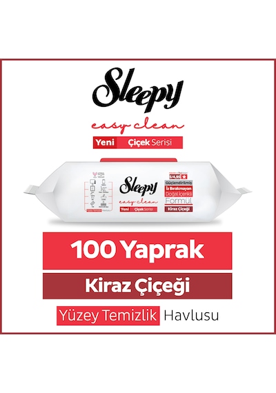 Sleepy Easy Clean Kiraz Çiçeği Yüzey Temizlik Havlusu Mendili 100 Yaprak
