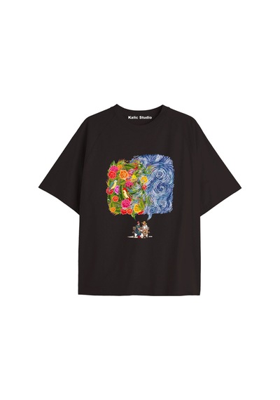 Kalic Studio Unisex Van Gogh Baskılı Oversize Tshirt Siyah-38