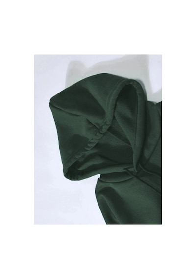 Erkek 3 İplik Pamuklu Kapüşonlu Kanguru Cepli Sweatshirt Hoodie - Koyu Yeşil