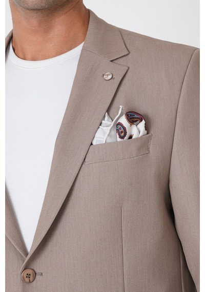 Comfort Fit Esnek Pamuklu Torba Cep Bej Blazer Ceket C 743