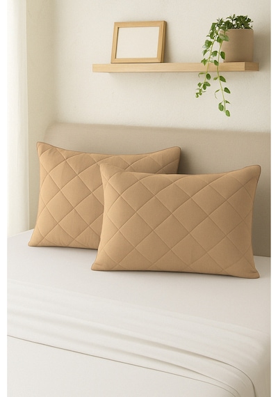 Formeya Pamukkale Alez Kahverengi %100 Pamuk Kapitone Yastık Koruyucu Alez 2 Adet 50X70 CM