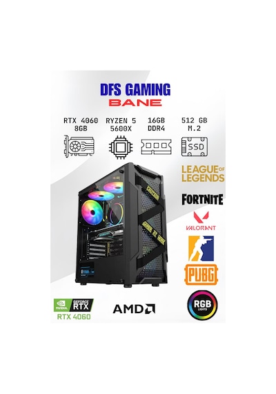 DFS Gaming Bane R5-5600X 16 GB 512 GB M.2 SSD 8 GB RTX4060 Free Dos Masaüstü Oyuncu Bilgisayarı