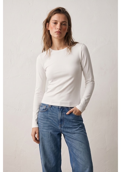 Elemge %95pamuk %5likra Vücuda Oturan Magic Fit Beyaz Kadın Stretch Uzun Kollu T-shirt Compact Penye Esnek Basic Tişört Elastan Bluz
