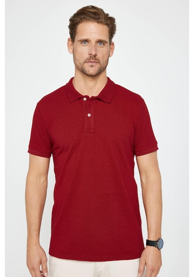 Tudors Erkek Slim Fit Dar Kesim Pamuklu Yumuşak Dokulu Serin Tutan Kumaş Düz Pike Bordo Polo Yaka Tişört-30770 Bordo