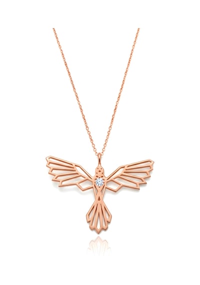 Tasarım Anka Kuşu Gümüş Kolye - Rose Rose Gold