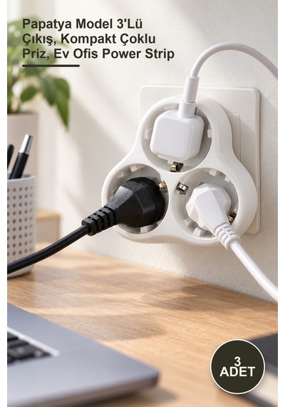 3 Adet Grup Priz Papatya Model 3'lü Çıkış, Kompakt Çoklu Priz, Ev Ofis Power Strip