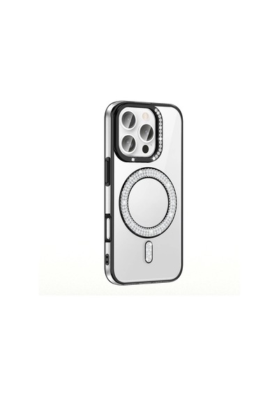 Apple Uyumlu iPhone 16 Pro Kılıf Pırlanta Taş Tasarımlı Magsafe Şarj Özellikli Redclick Karetta Silikon Kap