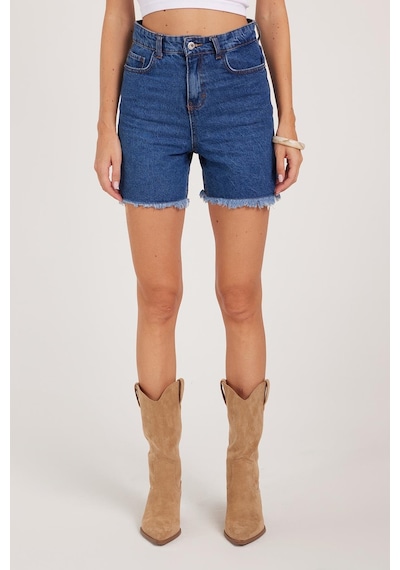 Tudors Kadın Regular Fit Klasik Kesim Pamuklu Mavi Jean Kot Şort-39917 Mavi