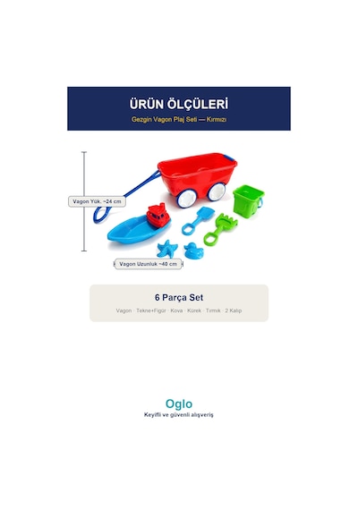 Gezgin Vagon Plaj Seti Çekilebilir Kum Oyuncağı, Tekne+kova+kürek 6 Parça Set 3+ Yaş
