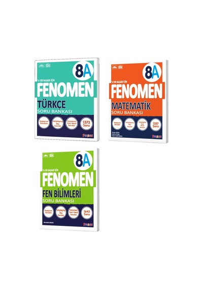 Fenomen Okul 2024 8. Sınıf Lgs Türkçe + Matematik + Fen Bilimleri A Soru Bankası Seti 3 Kitap