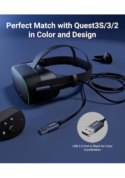 6 M Usb-c Vr Kablo Quest2/quest Pro/pico 4 Uyumlu Yüksek Hızlı Bağlantı Kablosu Siyah