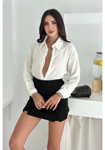Asprin Fashion Pamuk Keten File Dantel Detaylı Gömlek Beyaz