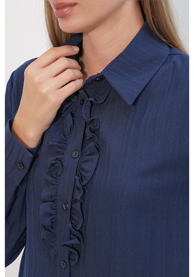 Hiccup Bdart Fırfır Detaylı Dokulu Gömlek Lacivert