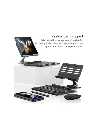 Samsung Galaxy Uyumlu Z Fold 4/5 İçin Moaıto Masa İçin Ayarlanabilir Stand Keyboard Set Black