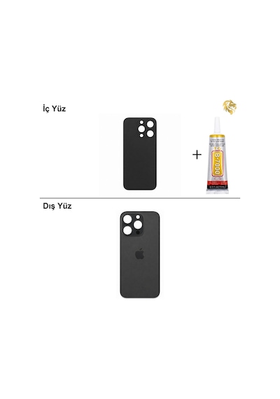 İphone Uyumlu14 Pro Siyah Arka Kapak Arka Cam Batarya Kapağı Lazer Kesim Kapak Pil Kapağı + B-7000 Yapıştırıcı Standart