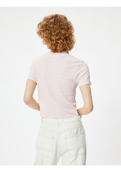 Koton Bürümcük Tişört Crop Kısa Kollu Bisiklet Yaka Slim Fit Pembe 4sal11110ık Gül