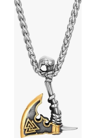 Lunarie Valknut Sembollü Viking Baltası Kolye Gümüş