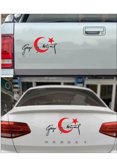 Ay Yıldız Ve Gazi Mustafa Kemal İmza Sticker - Araba Oto Motosiklet Karavan Sticker - 00006 12X6 Cm