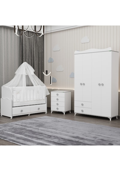 Elegant Yıldız 4 Bebek Odası Takımı Yatak Uykuseti - Gri Beyaz