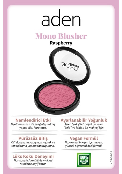 Aden Mono Blusher - Tekli Allık 03 Raspberry Ahududu 0