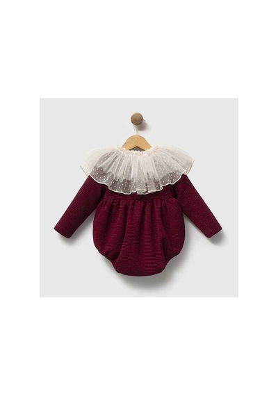 Ministok Daphne Çıkarılabilir Pelerin Yakalı Kız Bebek Tulum Bordo
