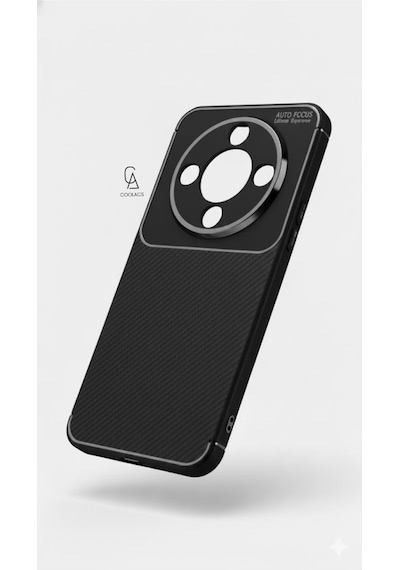 Honor Magic 8 Lite İle Uyumlu Karbon Tasarım Silikon Telefon Kılıfı Ve Temperli Cam Ekran Koruyucu Siyah