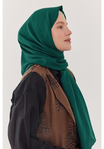 Mirsoy Scarf Çizgi Desen Pamuk Jakar Şal - Petrol Petrol