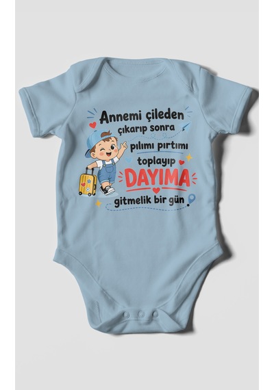 Morivokids Anneye Ve Dayıya Özel Kısa Kollu Bebek Body %100 Pamuk Zbn153-kk Bebe Mavisi