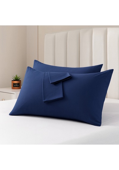 Lacivert Pamuk Kumaş Kapaklı Yastık Kılıfı 2 Adet 50 X 70 Cm