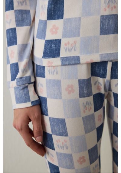 Penti Açık Mavi Ekoseli Uzun Kollu Termal Etkili Pijama Takımı
