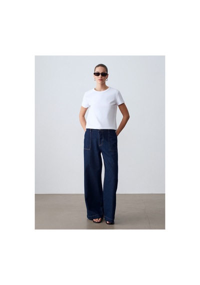 Dilvin 32779 Bisiklet Yaka T-shirt-beyaz-16479